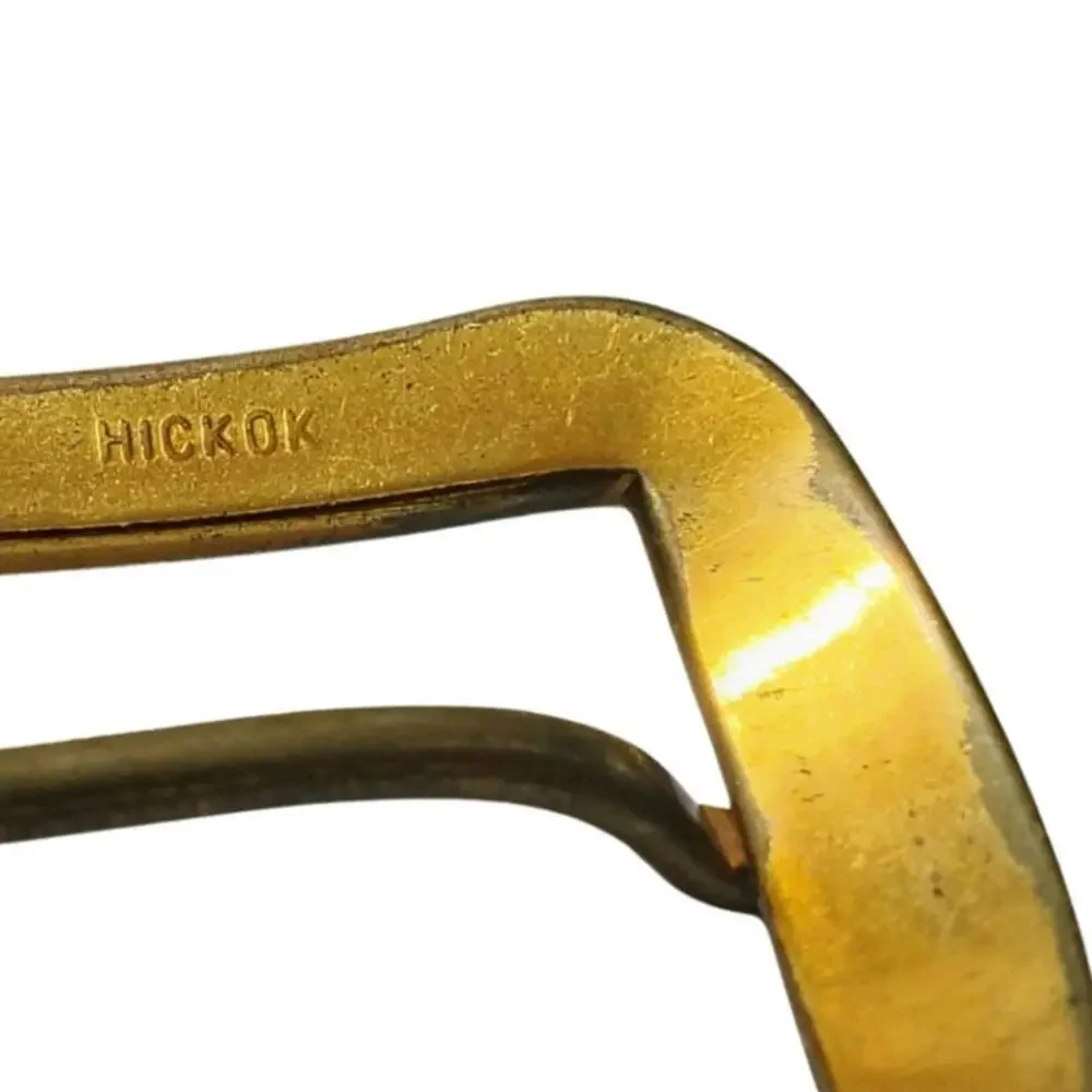 Vintage Brown Hickock Sierra Leather Belt Brass Pull Through Buckle Size 38 / 40